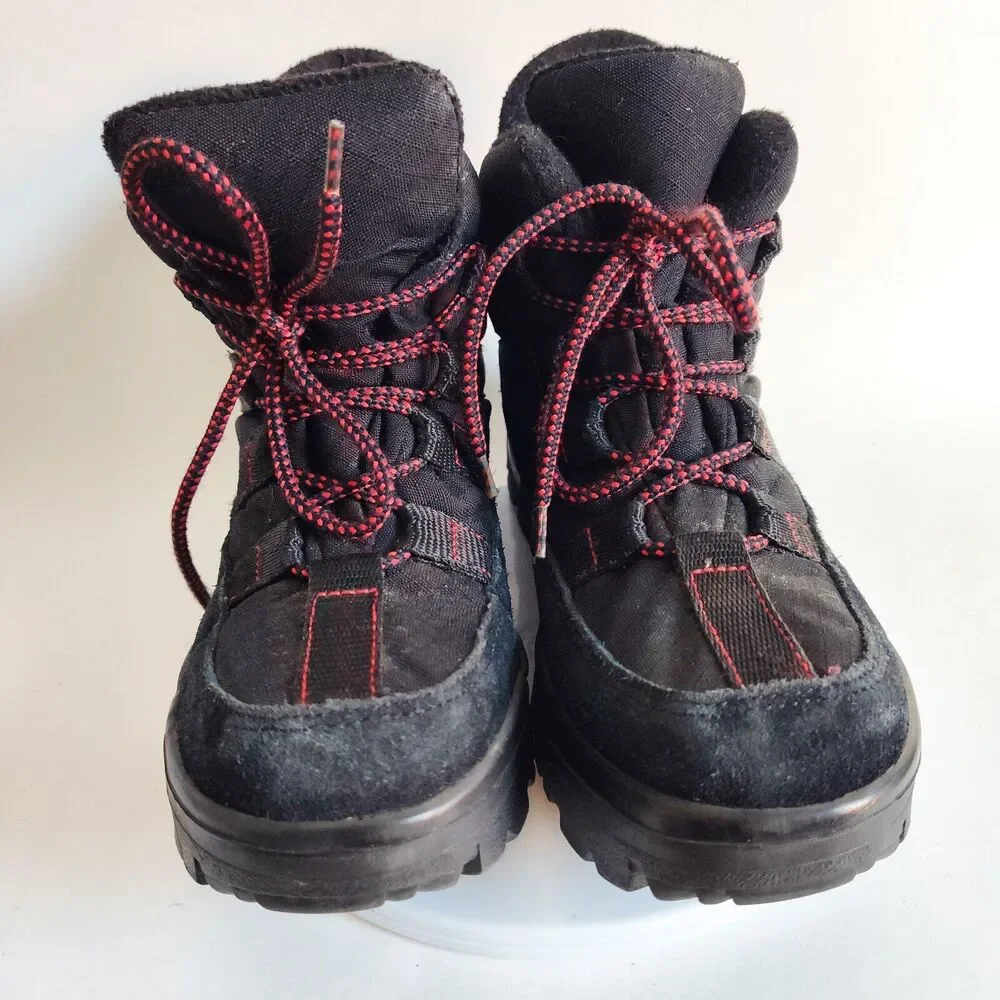 LL Bean Hiking Trail Boots Size 9.5 Vintage Leather Black‎ Red Insulated Womens